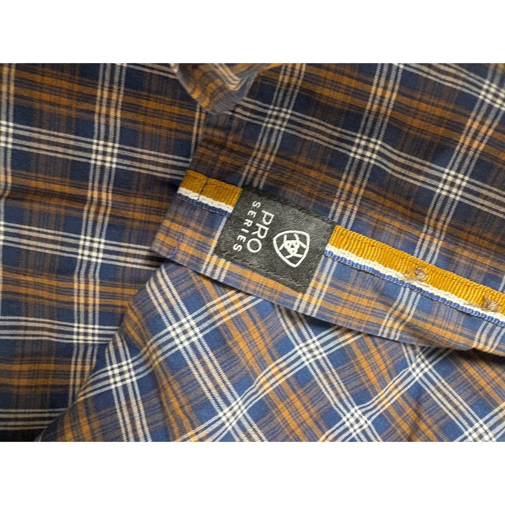 Ariat Pro Series Shirt Mens XL Blue Brown Plaid Stretch Long Sleeve Excellent - Picture 4 of 14